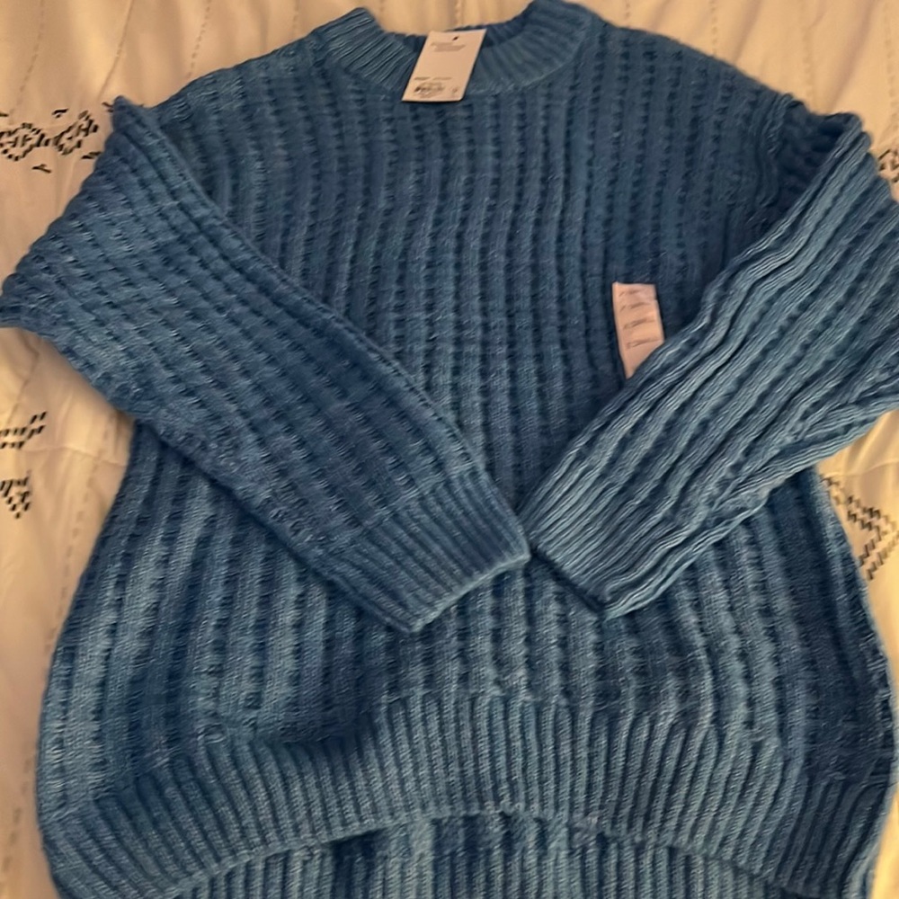 Womens chunky sweater slate blue, long.